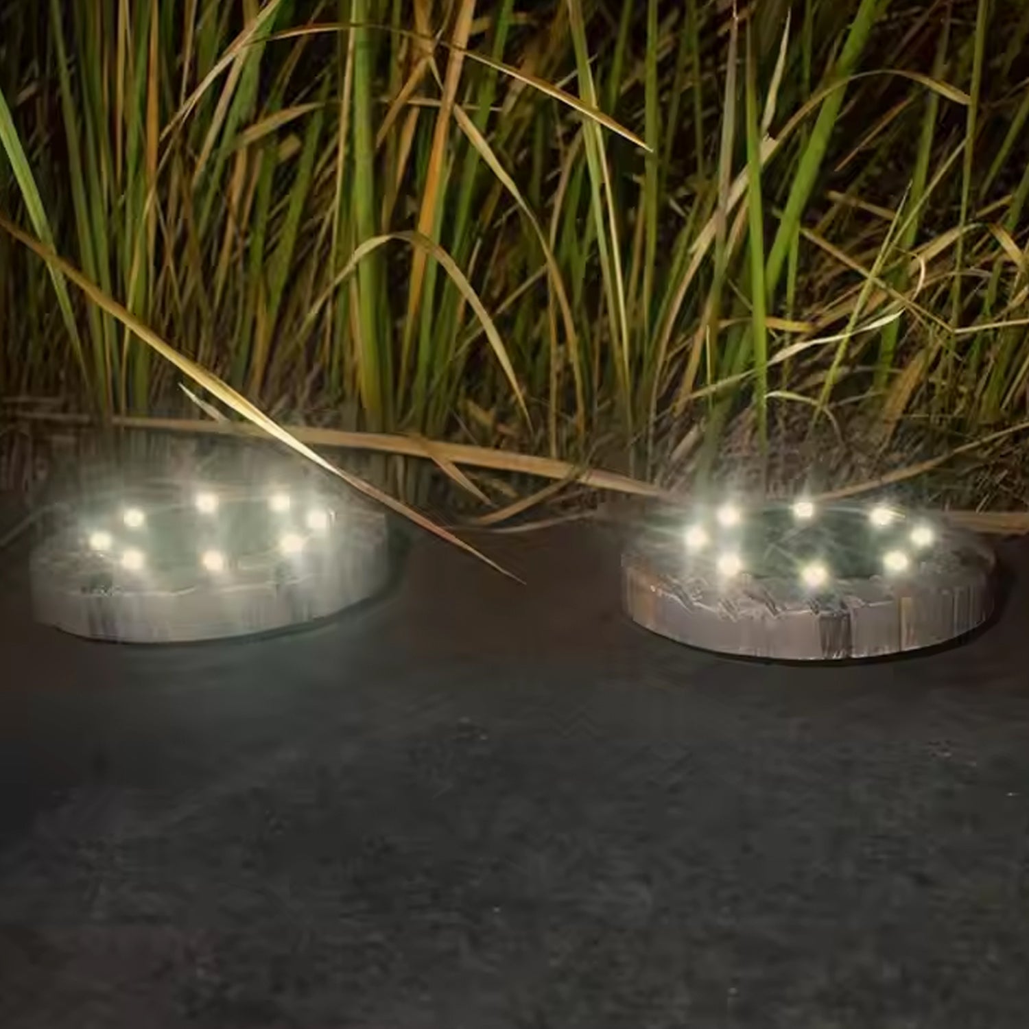 Disk Lights Slate  Heavy Duty Outdoor Solar Pathway Lights  4 Led (2 Pc) Disk Lights Slate  Heavy Duty Outdoor Solar Pathway Lights  4 Led (2 Pc)